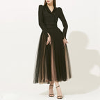 Women's Green Mesh Pleated Top and Skirt Two-Piece Set