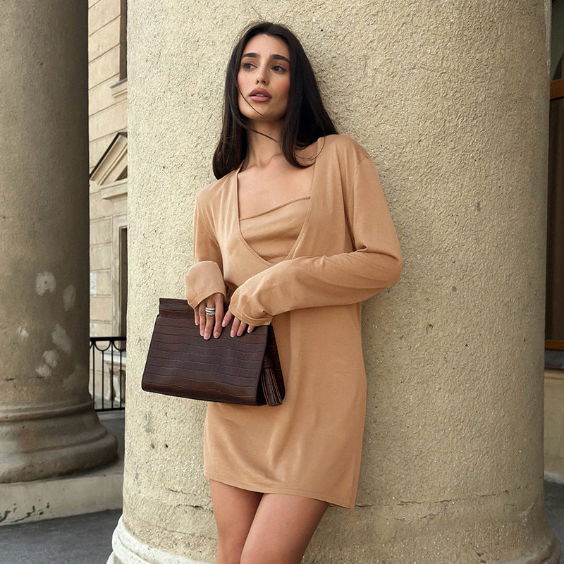 Women's Women Clothing Autumn Suspender Inner Wear Big Neckline Waist Two Piece Dress