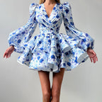 Women's V-Neck Puff Sleeve A-Line Dress