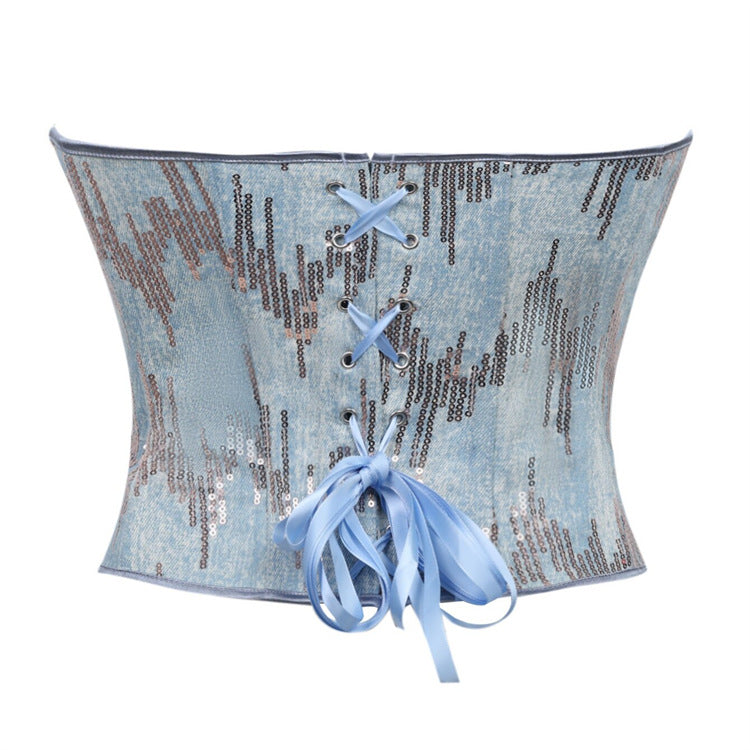 Blue Court Boning Corset Bra Tube Top Vest Body Shaping Top