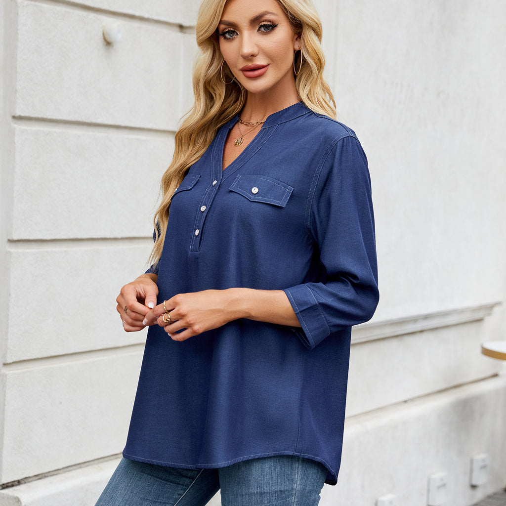 Women's Loose Imitation Denim Long Shirt