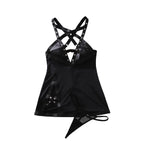 Metal Decorative Rivets Cross V neck Hollow Out Cutout Design Sexy Halter Body Shaping Sexy Hip