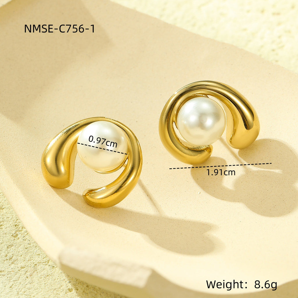 NMSE-C756-1 Pearl C- Shaped Stud Earrings