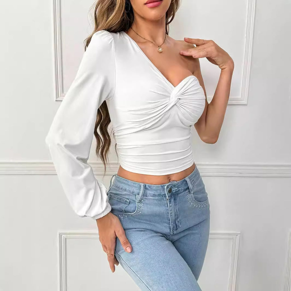 Women's Unique T Shirt Irregular Asymmetric Niche Unilateral Long