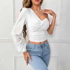Women's Unique T Shirt Irregular Asymmetric Niche Unilateral Long