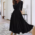 Women's Velvet Ruched V-Neck Maxi Dress