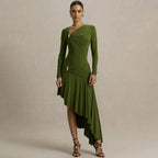 Women's Slim Dress Pleated Irregular Asymmetric Maxi Dress