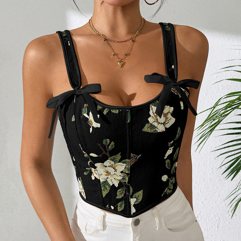 Retro Floral Strap Camisole Top