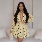 Women's Elegant Polka Dot Printed Coordinated Two-Piece Set