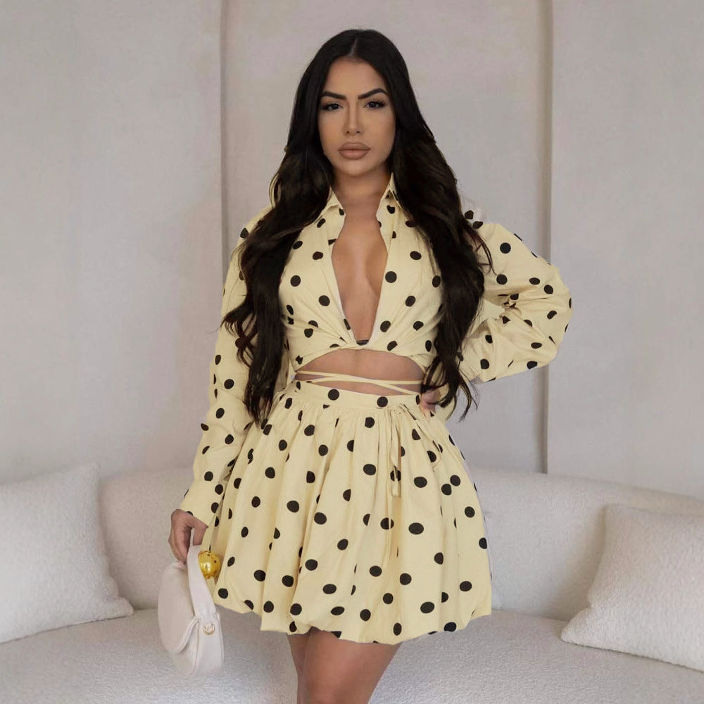 Women's Elegant Polka Dot Printed Coordinated Two-Piece Set