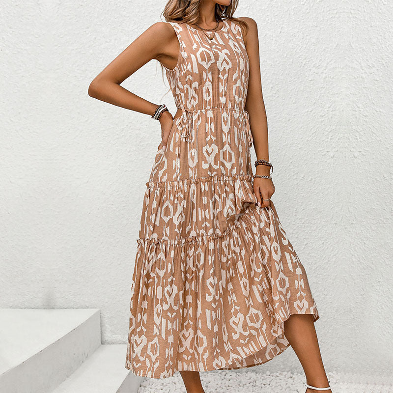 Sleeveless Abstract Print Maxi Dress