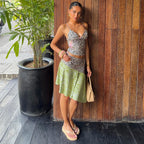 's Summer Leopard Print V Neck Brace Vest Asymmetrical Skirt Two-Piece Set