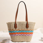 Women's Rainbow Stripe Straw Shoulder Bag