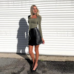 High Grade T shirt Square Collar Lace up Slim Fit Elegant Short Top