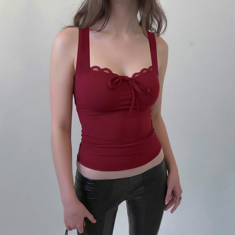 Women's Winter Sexy Lace Lace up Bow Slim Fit Spaghetti Straps Vest