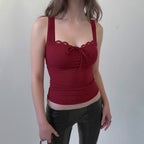 Women's Winter Sexy Lace Lace up Bow Slim Fit Spaghetti Straps Vest