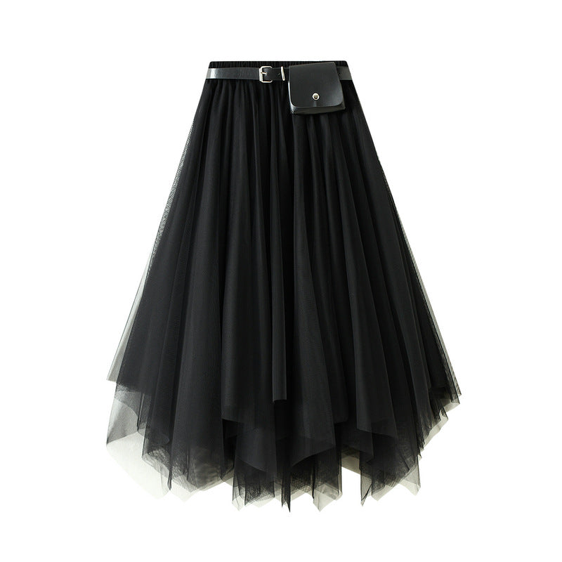 Irregular Asymmetric Spring Summer Mid-Length Black Skirt