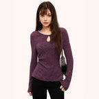 Women's Purple Rhinestone Long Sleeve Top