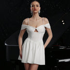 Women's Spring Sexy Dress Slim Hollow Out Cutout Pearl Slip Dress