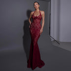 Summer Halterneck with Strappys Slim Fit Lace Mesh Dress Maxi Evening