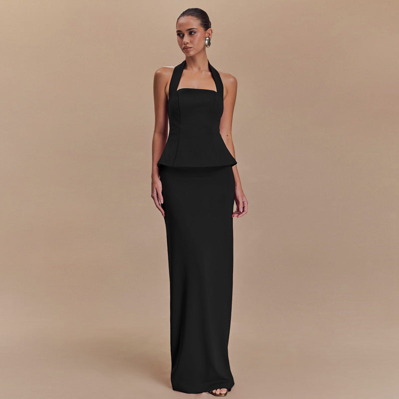 Women's Halter Backless Maxi Two-Piece Dress Set