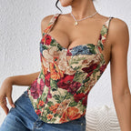 's Retro Floral Camisole French Vest Slim Corset Bandeau Boning