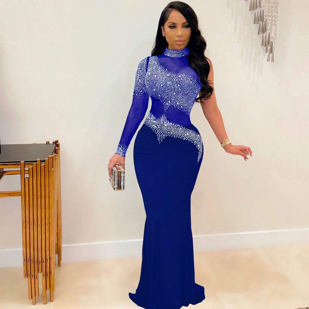 Women's Sexy Rhinestone Mesh Slim Fit Dress Nightclub