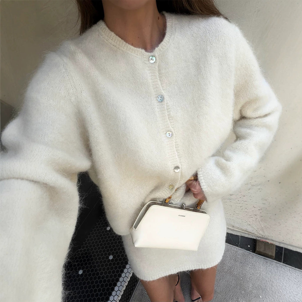Women's Fall Winter Women Fashionable Elegant Warm Plush Sweater Cardigan Skirt Set