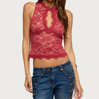 Summer Women Sexy Sheer Cutout Lace Short Vest Top