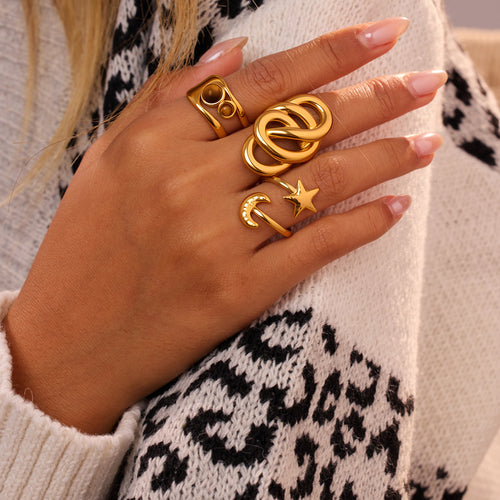 Stainless Steel Shaped Hollow Out Cutout Tigereye Ring Special Interest Design High Sense Index Finger Ring