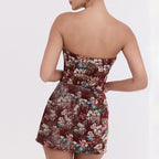 Strapless Cinched Waist A Swing Jacquard Elegant Dress