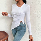 Women's Sexy Diagonal Collar Long Sleeved T Shirt Women's