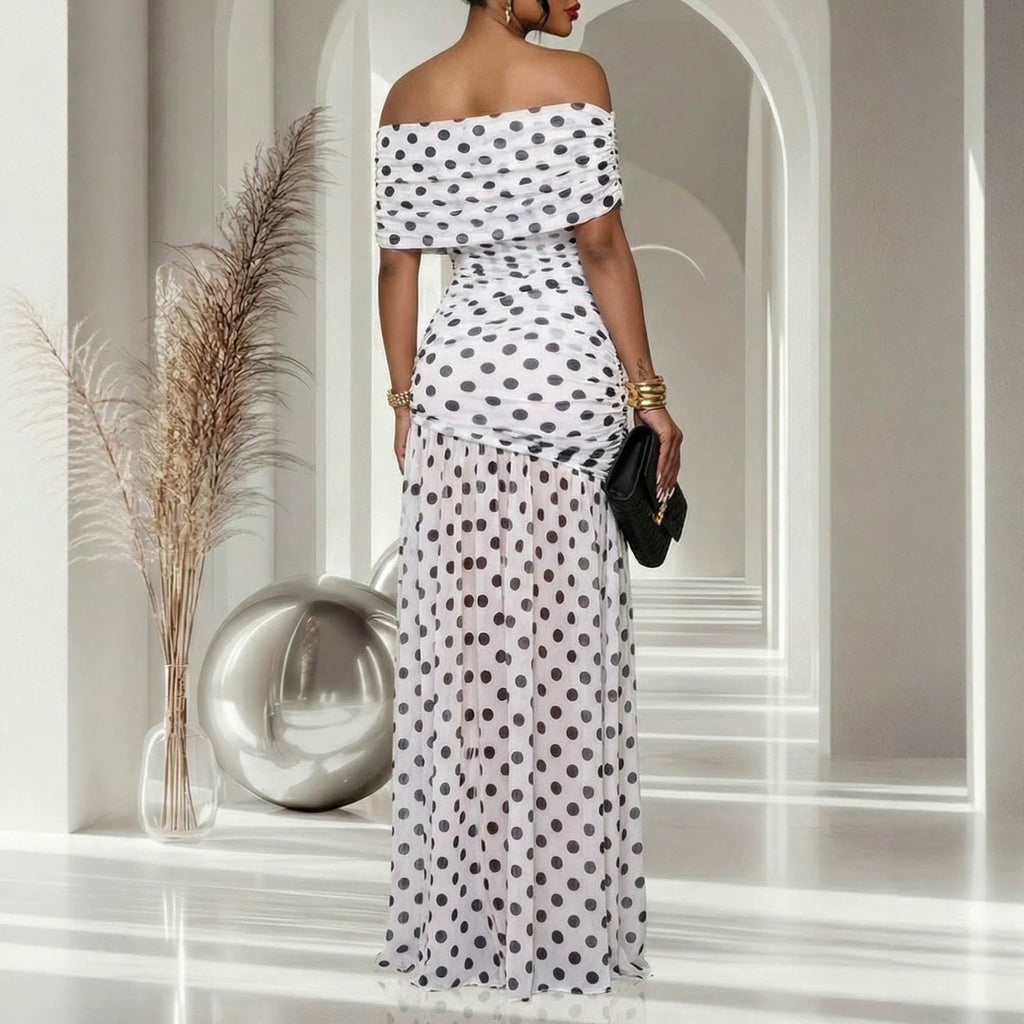 Women's Polka-Dot Cold-Shoulder Cocktail Dress
