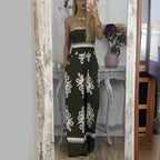 Street Hipster Wrapped Chest Printed Jumpsuit High Waist Casual Pants Women