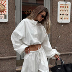 Women's High-Neck Jacket & Wide-Leg Pants Set