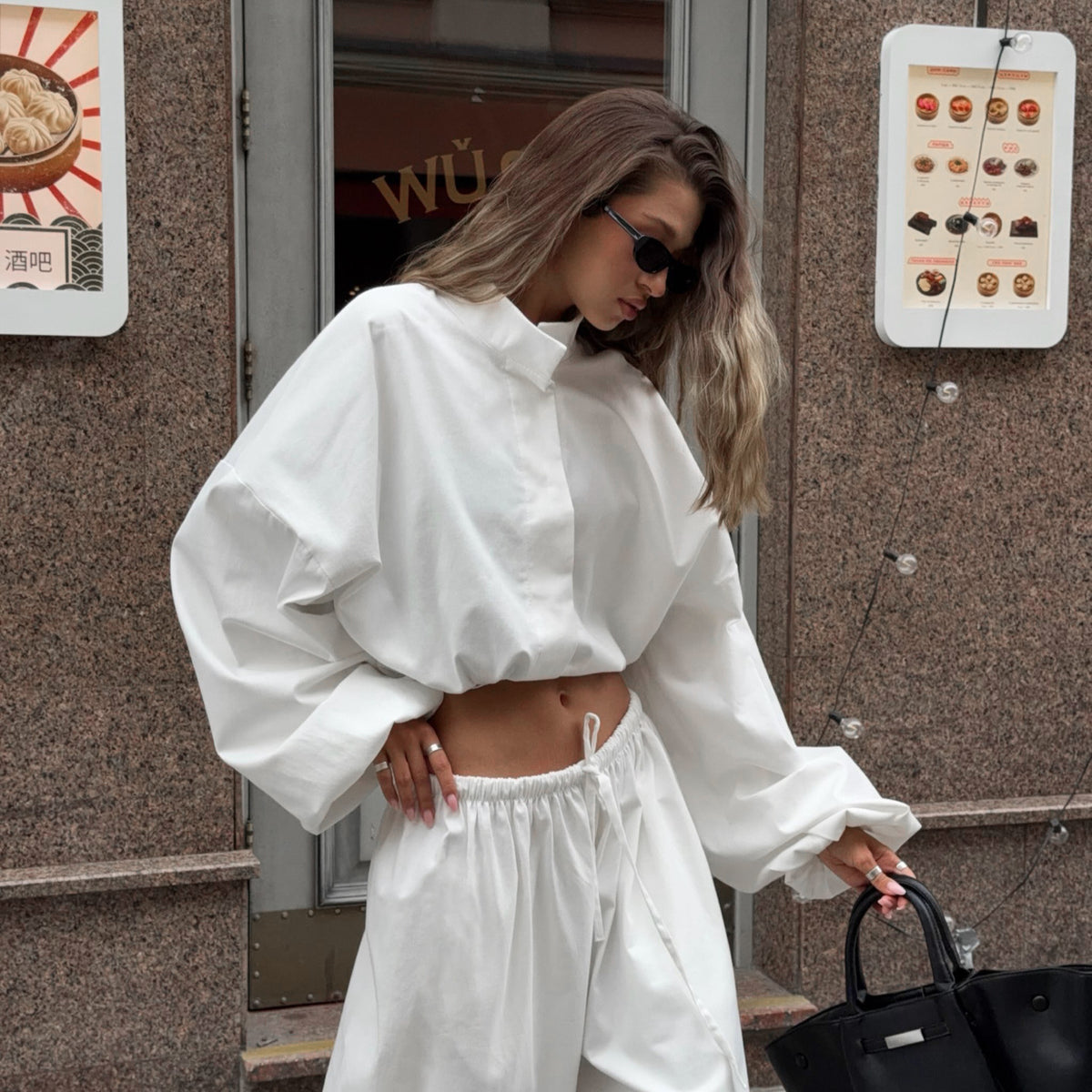 Women's High-Neck Jacket & Wide-Leg Pants Set