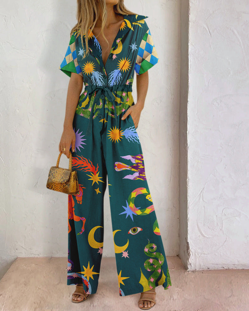 Street Women Printed Cotton Trousers Jumpsuit High Waist Casual Pants Amplified craft