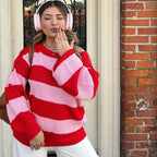Women's Striped Crew-Neck Pullover Sweater