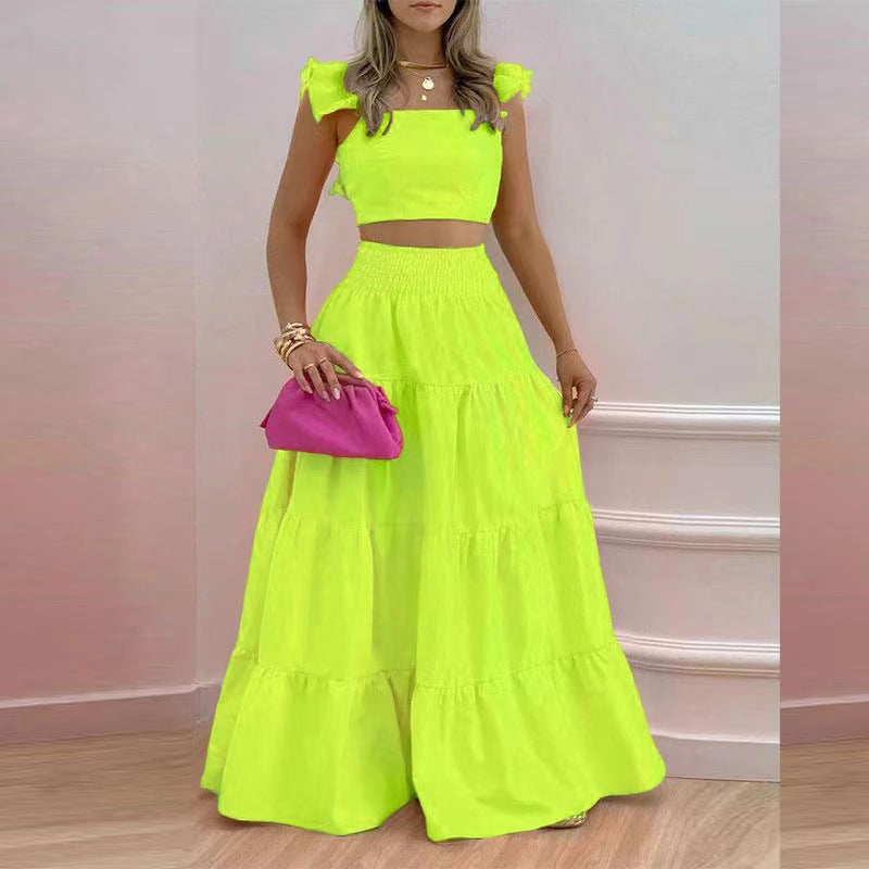 Women's Summer Elegant Solid Color Coordinated Two-Piece Set