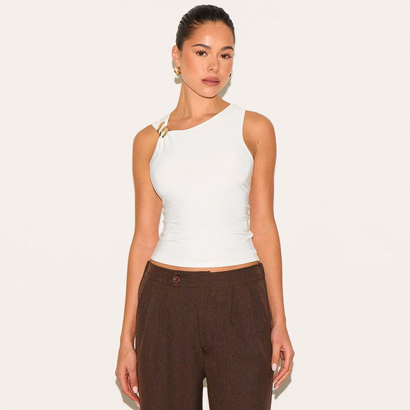 Summer Simple Solid Color Tight Trim Long Vest