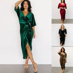Velvet V-Neck Asymmetric Evening Dress