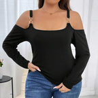 Women's Plus Size Off-Shoulder Waffle Top