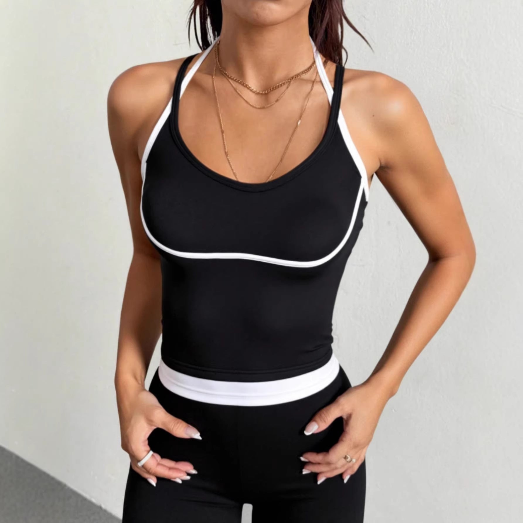 Sporty Simplicity Splicing Package Side Camisole Sexy