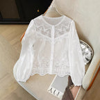 Women's Summer Ladies Elegant Hollow Out Cutout Out Embroidered Lace Shirt