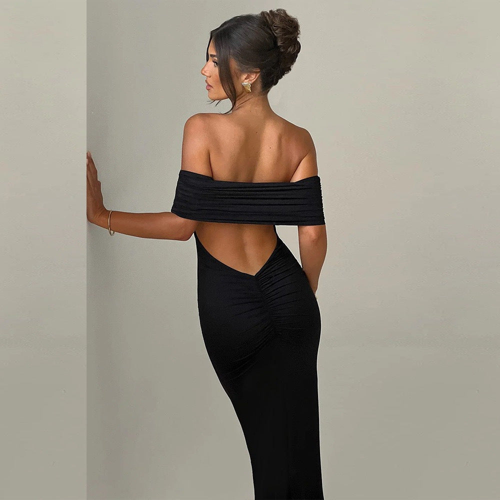 Off-Shoulder Backless Ruched Cutout Maxi Dress