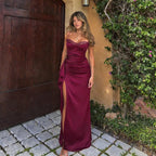 Women's Satin Cami High Slit Bodycon Maxi Dress