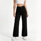 High Waist Simple Washed Black Women Wide Leg Jeans