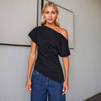 Women's Asymmetric One-Shoulder Ruched Top