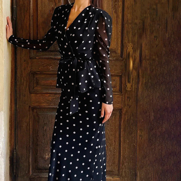 Polka-Dot Shirt & Long Skirt Set