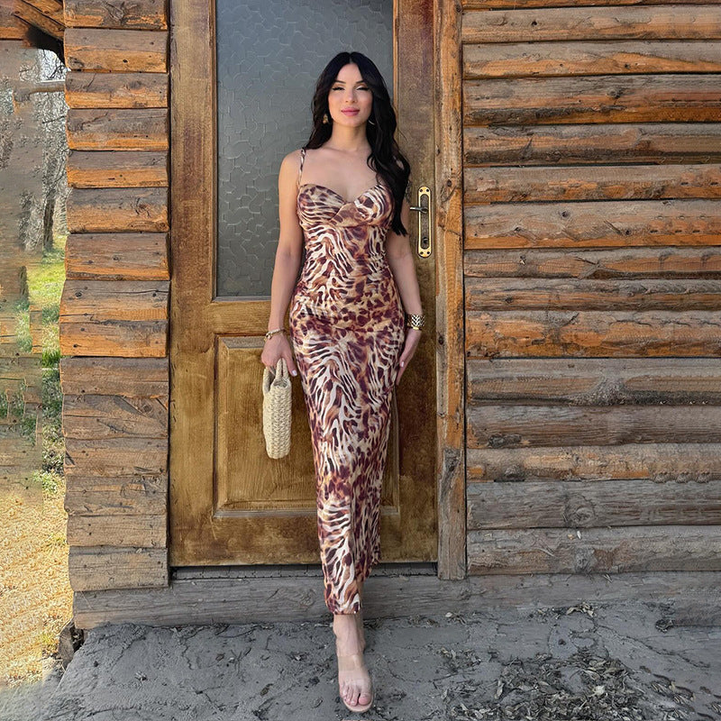 Animal Print Sweetheart Sleeveless Bodycon Maxi Dress